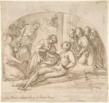 Giovanni Baglione, The Emperor Constantine Copronymous Burned by an Invisible Fire (recto); Studies of Sibyls and Angles (verso)