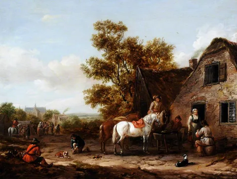 Barent Gael, Figures and Horses by a Tavern