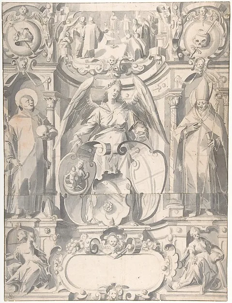 Johann Heiss, Design for a Stained Glass Window or  Frontispiece with the Arms of a Cleric