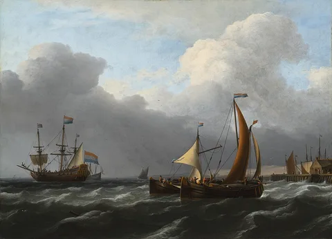 Aernout Smit, Ships off the coast in choppy waters