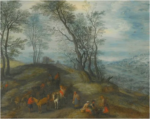 Joseph van Bredael, Wooded Landscape with Travelers and Their Horses