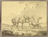 Johann Georg Pforr, Two Horses Fighting Dog