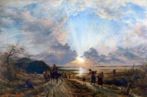 John Linnell, Estuary Scene with Setting Sun