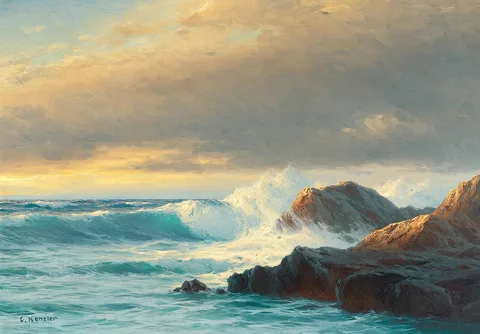 Carl Kenzler, Breakers on the Coast at Sunset
