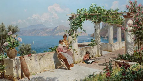 Robert Alott, Figures on a terrace in Capri