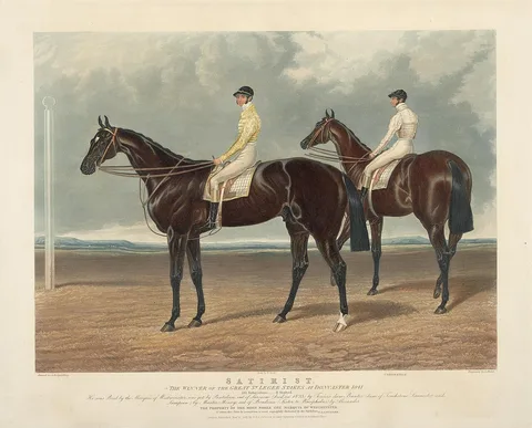 Charles Hunt, 'Satirist'. (with 'Coronation') Rode by W. Scott. / The Winner of the Great St. Leger Stakes at Doncaster 1841...