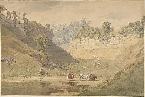 John Mole, Cattle at a watering hole in a valley