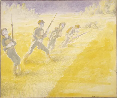 Claggett Wilson, First Attack on the Bois de Belleau, June 6, 1918, at Five O'Clock--3rd Battalion, 5th Regiment of Marines Advancing
