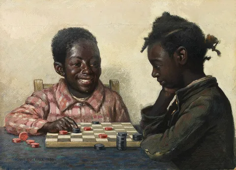 James Henry Moser, Untitled (Two Children Playing Checkers)