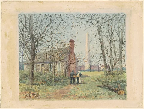 Walter Paris, David Burns's Cottage and the Washington Monument