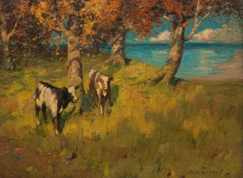 John Reid Murray, Landscape with Two Calves and a Lake