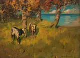 John Reid Murray, Landscape with Two Calves and a Lake