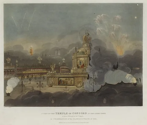 Frederick Calvert, Peace of 1814 and Centennial of the House of Brunswick: A View of the Temple of Concord in Green Park, London, August 1, 1814