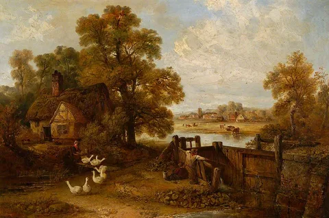 Edward Robert Smythe, Suffolk Scene, a Cottage and Some Geese