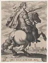 Matthäus Merian d. Ä., Plate 1: Emperor Julius Caesar on Horseback, from "The First Twelve Roman Caesars"