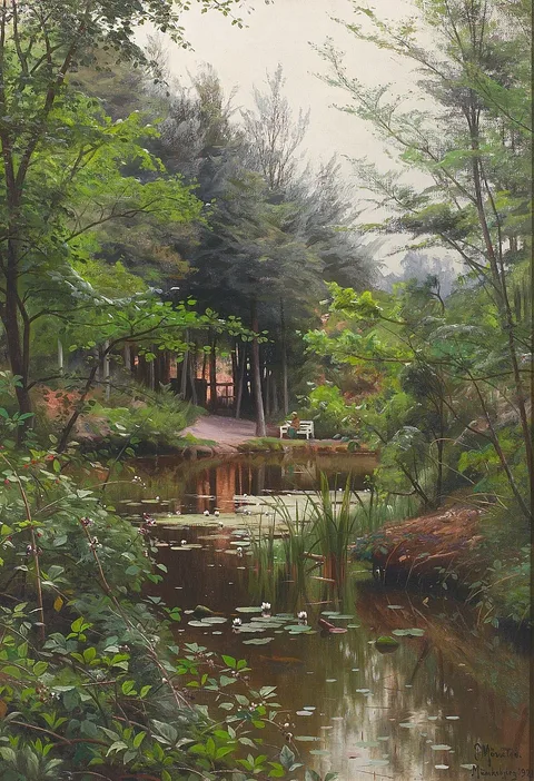 Peder Mønsted, Waterlilies in a pond in the Munkebjerg Forest near Vejle, Denmark.