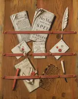 Edwaert Collier, Trompe l'œil with a letter rack holding newspapers, letters, writing equipment and a comb