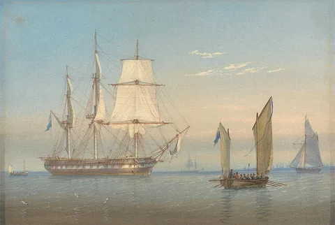 William Joy, A British Frigate Dropping Anchor