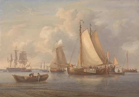 William Joy, Dutch Fishing Boats at Anchor in an Estuary