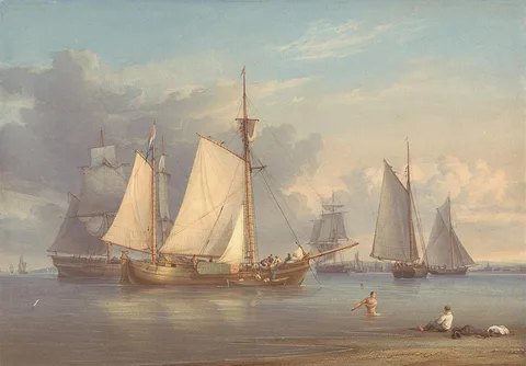 William Joy, Dutch Fishing Boats at Anchor in an Estuary