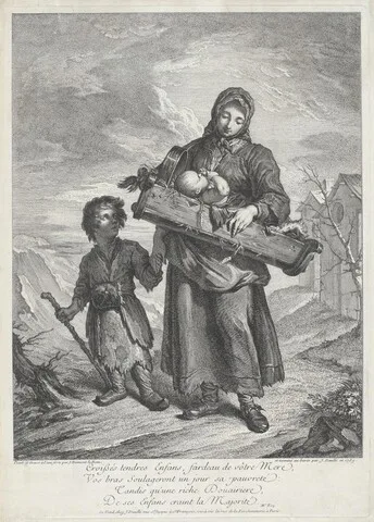 Jean Daullé, A Young Mother Carrying a Crib