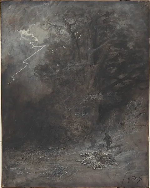 Gustave Doré, A Rider and a Dead Horse in a Landscape