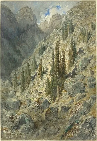 Gustave Doré, An Alpine Valley with Trees and Boulders