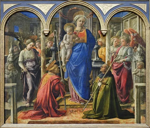 Filippo Lippi, Madonna and Child with Angels and St Fredianus and St Augustine
