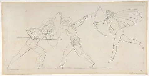 John Flaxman Jr., Illustration for "Seven Chiefs Against Thebes" (recto); Studies of Figures (verso)