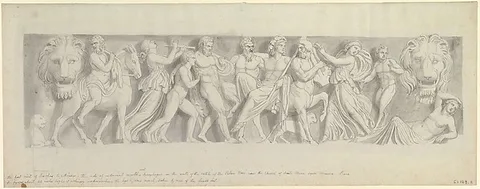 John Flaxman Jr., Design for a Frieze, after a Roman Sarcophagus: The First Visit of Bacchus to Ariadne