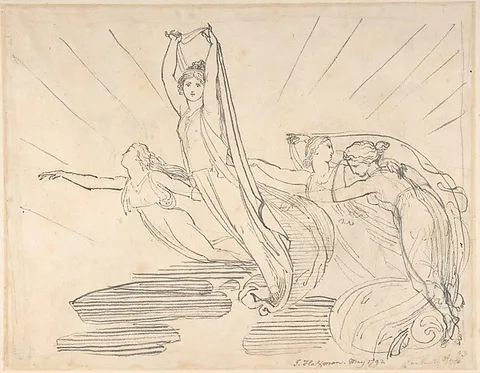 John Flaxman Jr., Morning: Pope's Odyssey, Book 12 (recto); Study for the final drawing (verso)