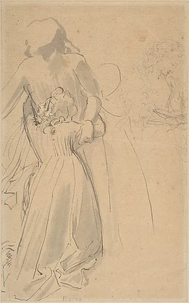 John Flaxman Jr., Sheet of studies with female figure kneeling and embracing standing figure