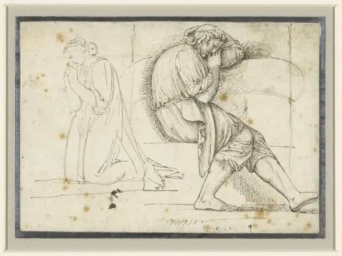 John Flaxman Jr., Studieblad met een slapende jongeman en een geknield biddende vrouw