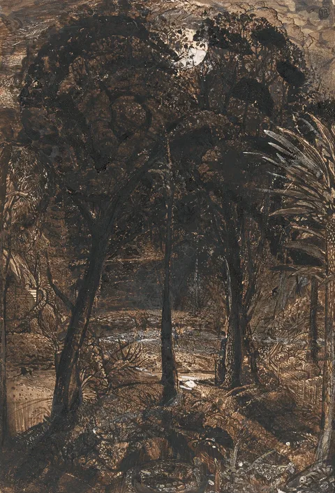 Samuel Palmer, A Moonlit Scene with a Winding River