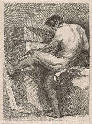 Charles André van Loo, Man Pulling a Rope, His Foot Braced