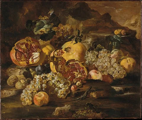 Abraham Brueghel, Pomegranates and Other Fruit in a Landscape