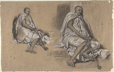 Alexandre-Gabriel Decamps, Two Studies of a Seated Arab with a Pipe