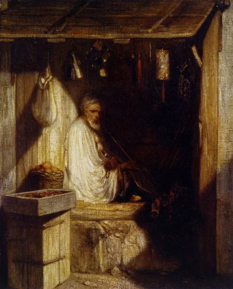 Alexandre-Gabriel Decamps, Turkish Merchant Smoking in His Shop