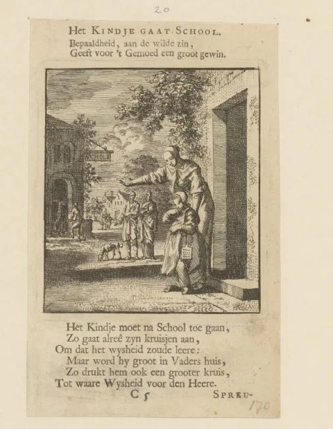 Jan Luyken, Moeder wijst haar kind op een schoolgebouw