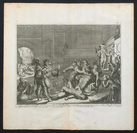 Jan Luyken, Afgryselyke wreedheyd der Spanjaarden in de plonderinge van Antwerpen gepleegt aen seekre Bruyd. A° 1576.