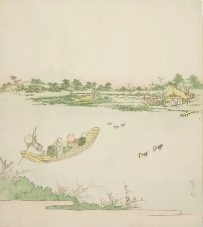 Keisai Eisen, A Ferryboat Crossing the Sumida River