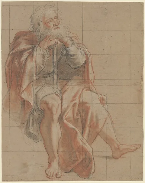 Antoine Coypel, Seated Old Man Holding a Staff