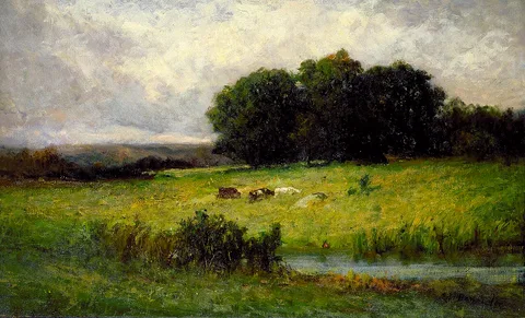 Edward Mitchell Bannister, Bright Scene of Cattle near Stream