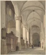 Johannes Bosboom, Vaulted Side Aisle of a Church, with Figures