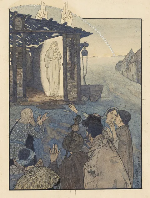 Carlos Schwabe, Nativity, Dawn Song (Illustration for the ""Gospel of the Infancy of Our Lord Jesus Christ")