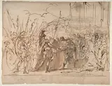 Giovanni Antonio Pellegrini, The Head of Pompey Presented to Julius Caesar (recto); Study for an Elaborate Door Frame (verso)