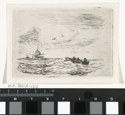 Louis Meijer, Zeegezicht met een zeilschip en een roeiboot