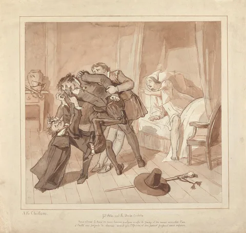 Alfred Edward Chalon, Gil Blas, While Practising Medicine under Dr. Sangrado, Encounters Dr. Cuchillo at the Bedside of the Grocer