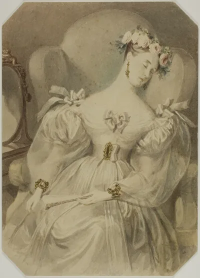 Alfred Edward Chalon, Woman in Evening Dress Asleep in Armchair