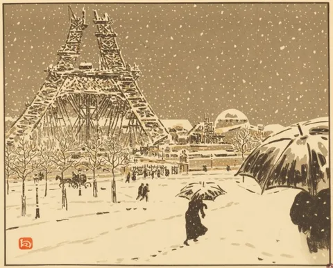 Henri Rivière, The Tower Being Built, from Trocadéro